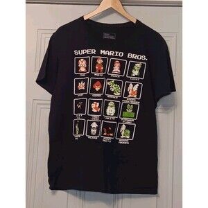 Super Mario Bros. MEN'S L Character Pixel Grid BOXES GRAPHIC T-SHIRT Tee Cotton